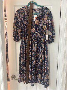 1776 Navy Paisley Mini Dress with Puff Sleeves